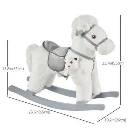 Kids Plush Ride-On Rocking Horse, Soft Bear Toy, Realistic Sounds, White Rocking Horses at Gallery Canada
