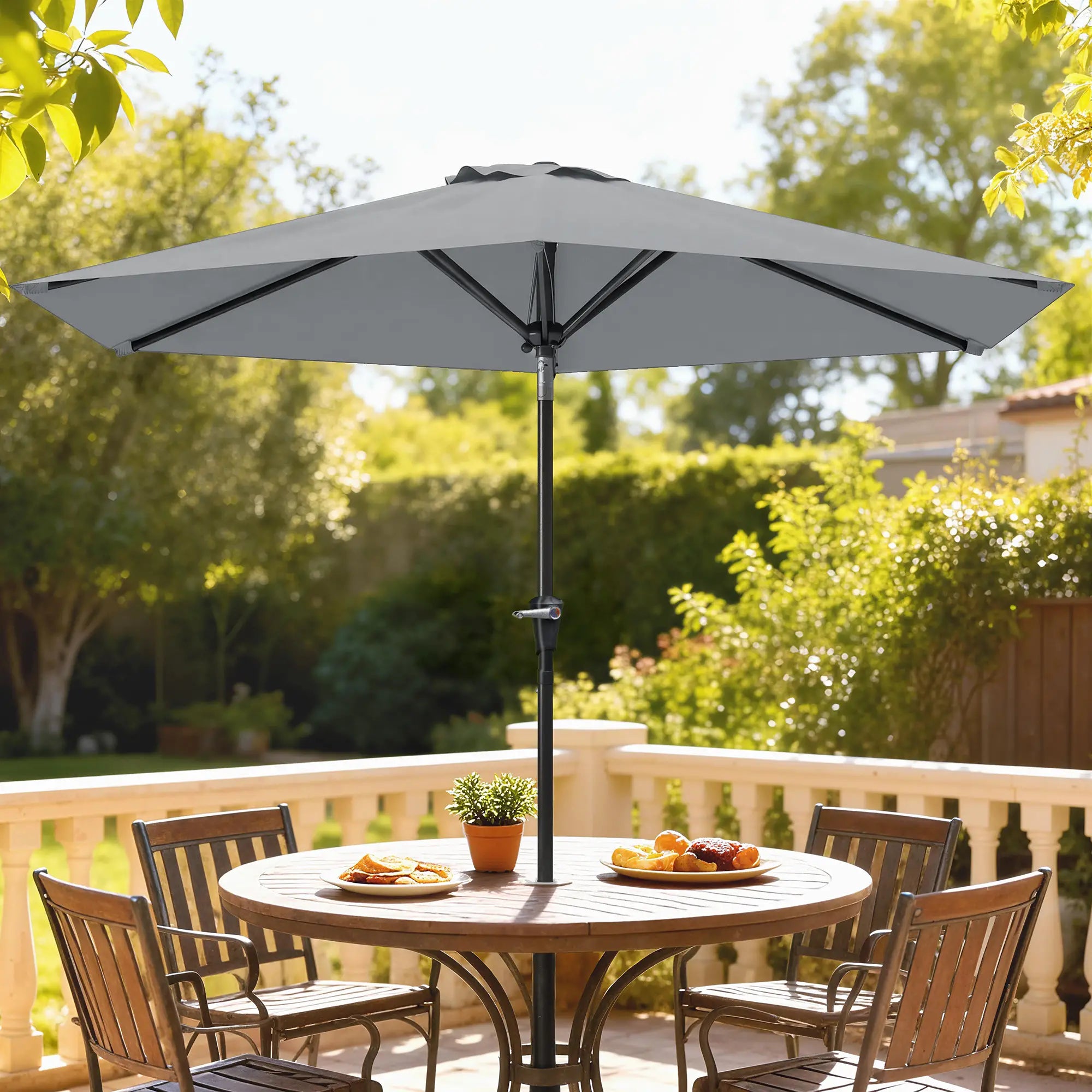 Outdoor Patio Sun Umbrella, 6 Ribs, Light Grey Patio Umbrellas at Gallery Canada