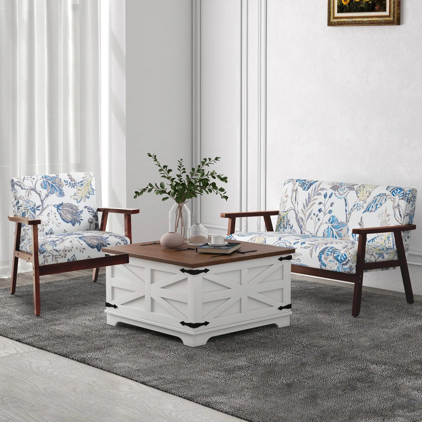 Compact Loveseat Sofa, Linen Fabric, Rubber Wood Legs, Multicolour