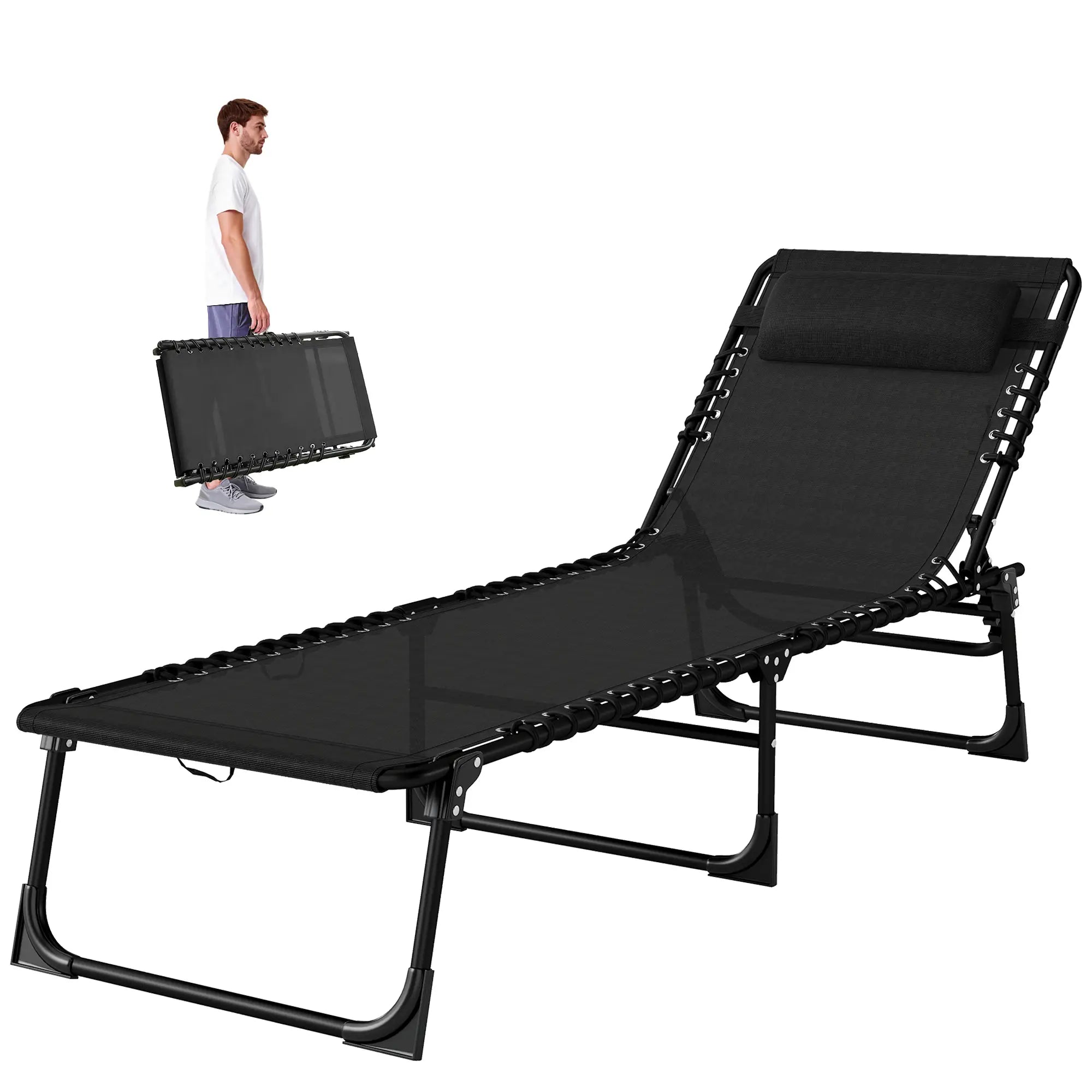 Outdoor Folding Lounge Chair, 4-Level Adjustable, Black Lounger Chairs at Gallery Canada