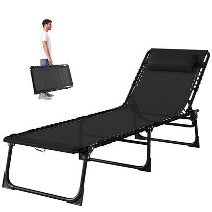 Outdoor Folding Lounge Chair, 4-Level Adjustable, Black Lounger Chairs at Gallery Canada