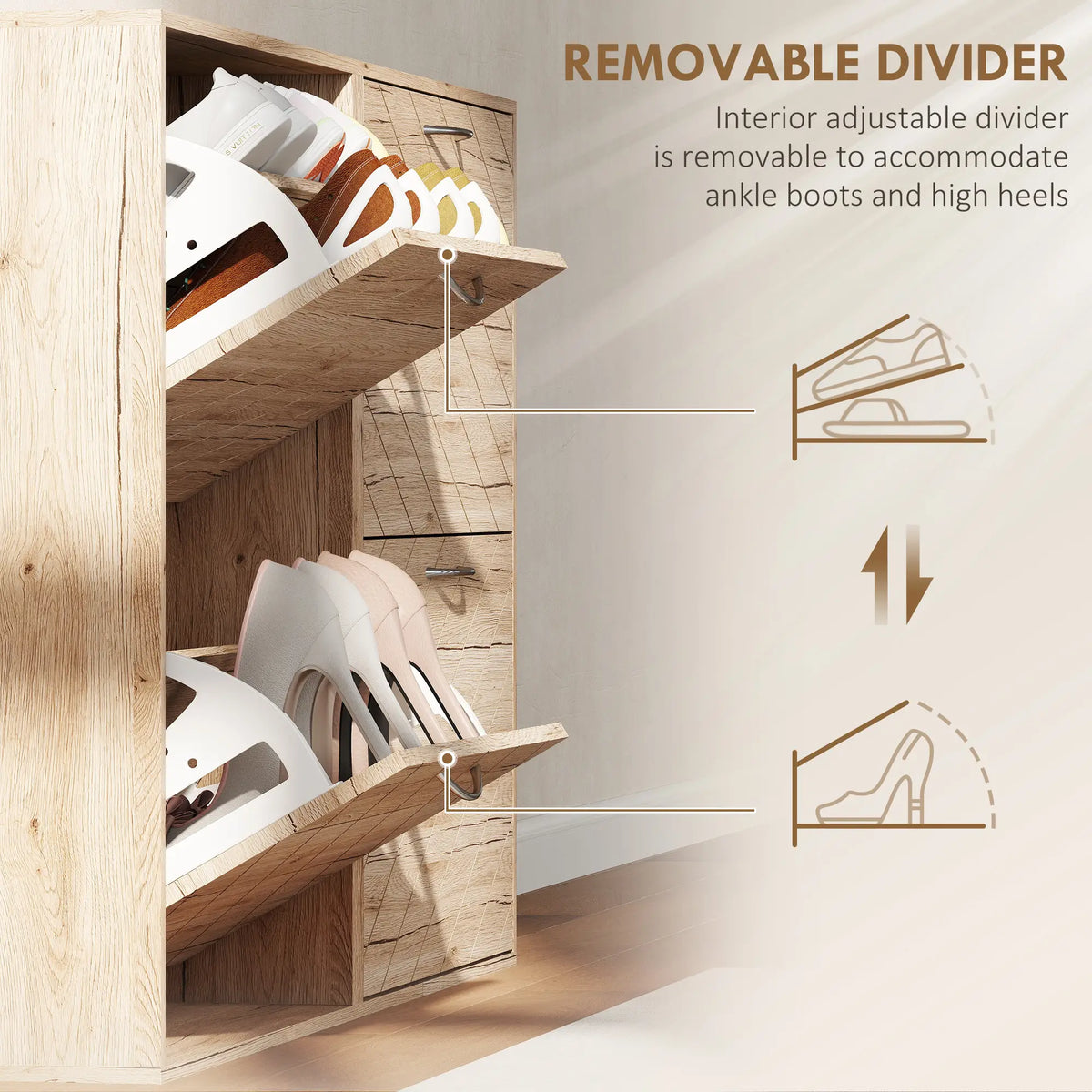 Shoe Storage Cabinet, 3 Flip Drawers, Narrow Slim, 12 Pair Organizer, Oak Shoe Storage Cabinets & Racks at Gallery Canada