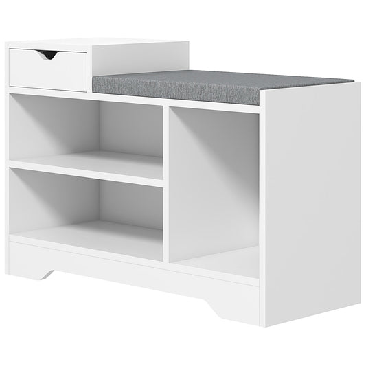 Upholstered Shoe Storage Bench, Shoe Storage with Seat, Entrance Bench with Drawer and 3 Open Shelves for Hallway - Gallery Canada