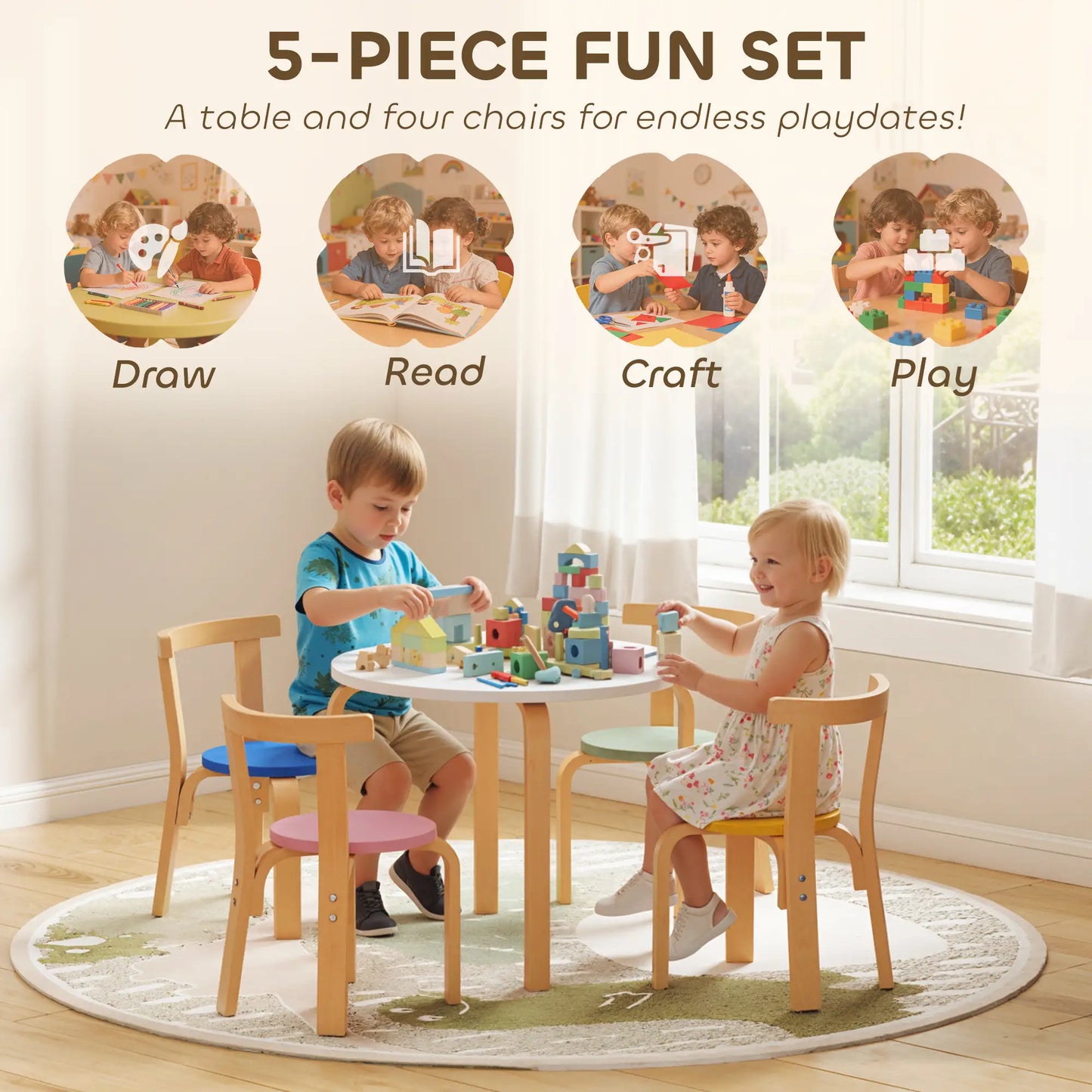 Wooden Kids Table and Chairs Set, for 3-8 Years, Multi-Coloured Kids Table Sets at Gallery Canada