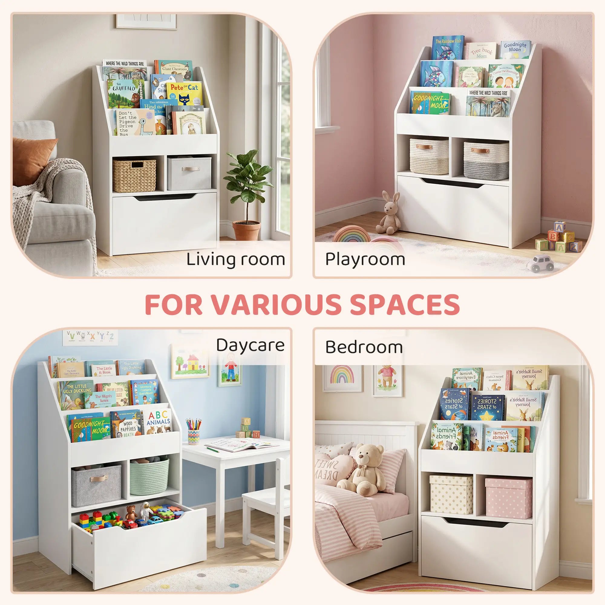 Kids Bookcase, Multi-Shelf Organizer with Drawer, White Baby & Kids Storage at Gallery Canada