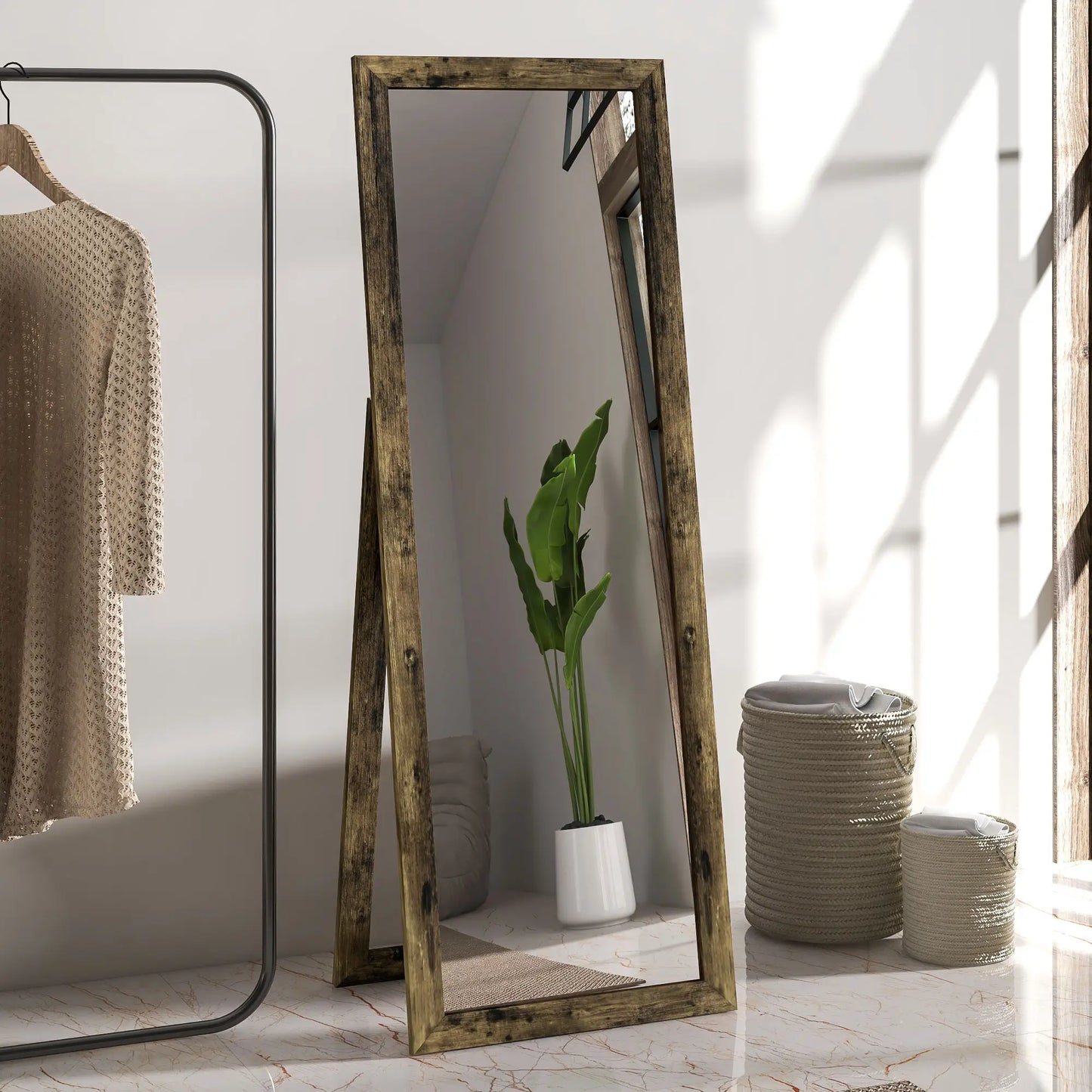 58" x 20" Floor Mirror, Full Body, Rustic Brown, Brown Full Length Mirrors at Gallery Canada