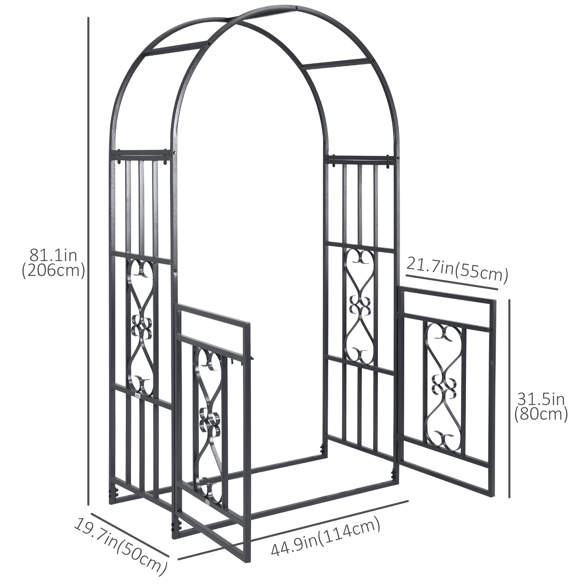 6.7 FT Steel Garden Arch with Gate, Outdoor Arbor for Vines, Dark Grey Garden Arches at Gallery Canada