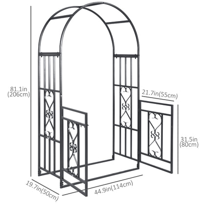 6.7 FT Steel Garden Arch with Gate, Outdoor Arbor for Vines, Dark Grey Garden Arches at Gallery Canada