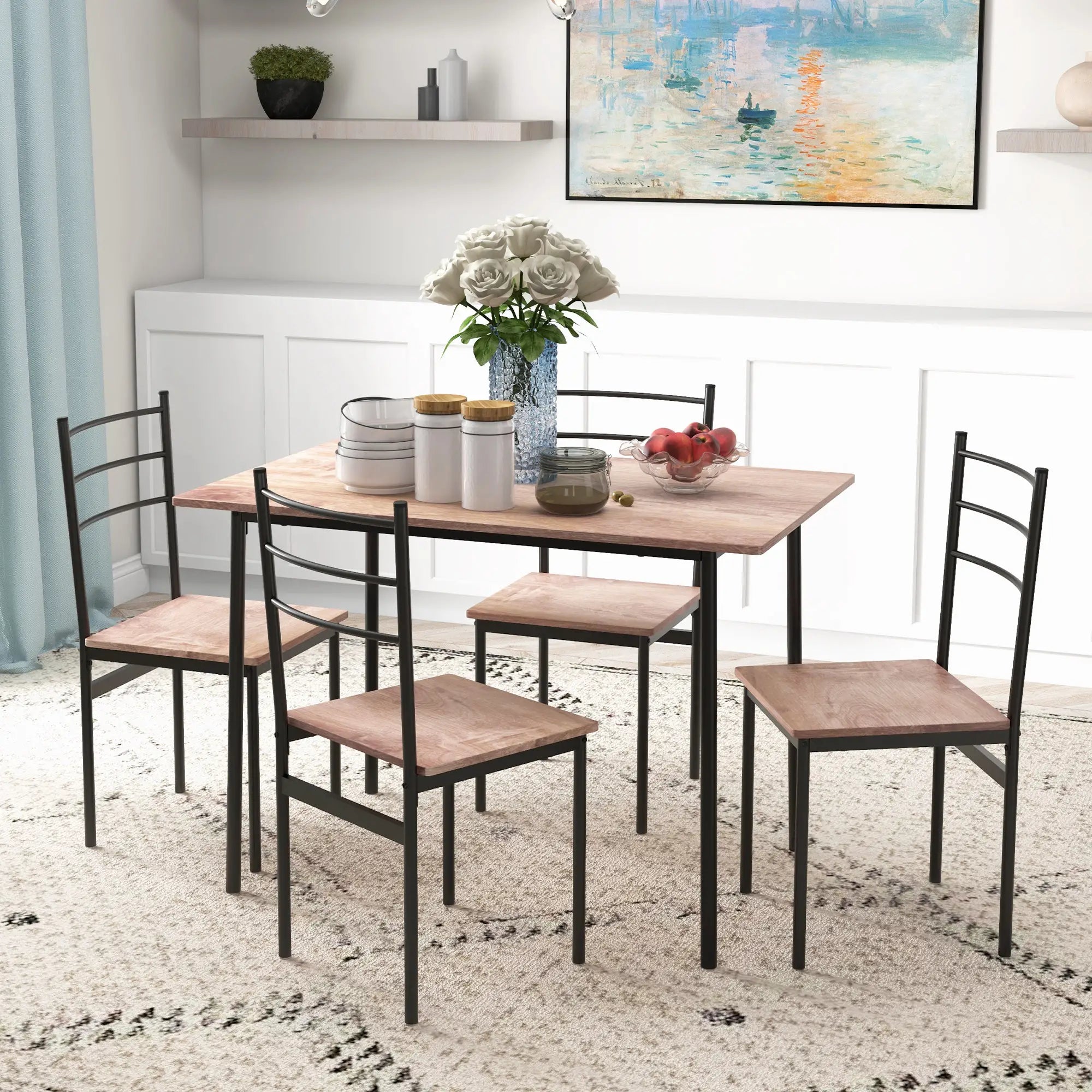 5 Piece Dining Table Set for 4, Space Saving Kitchen Table and 4 Chairs, Rectangle, Steel Frame for Dining Room Bar Sets at Gallery Canada