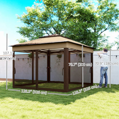 10.7 x 10.7ft Pop Up Gazebo, Adjustable Sun Shelter, UV30+ Roof, Removable Mesh Curtains, Beige Pop Up Canopies at Gallery Canada