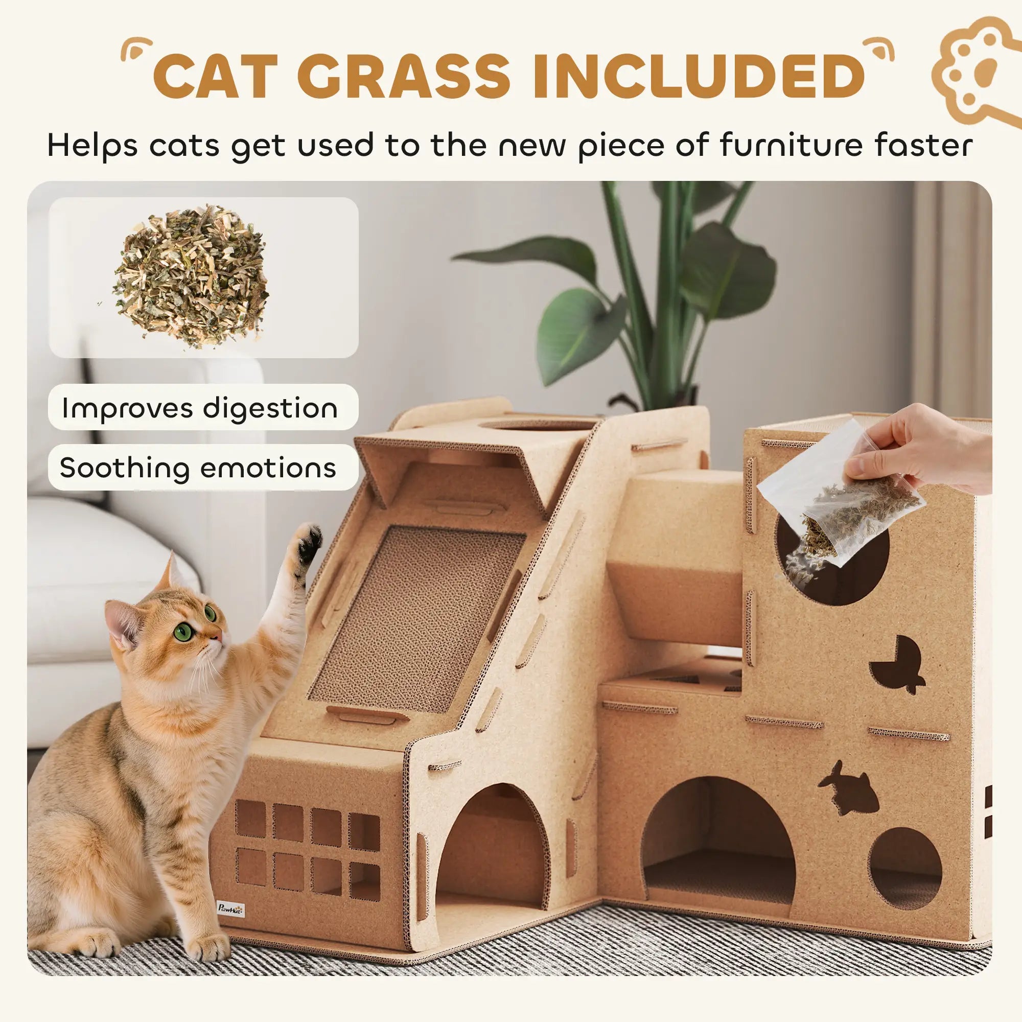 Multi-Level Cardboard Cat House, Corrugated Play Condo with Scratching Pads Cat Posts at Gallery Canada