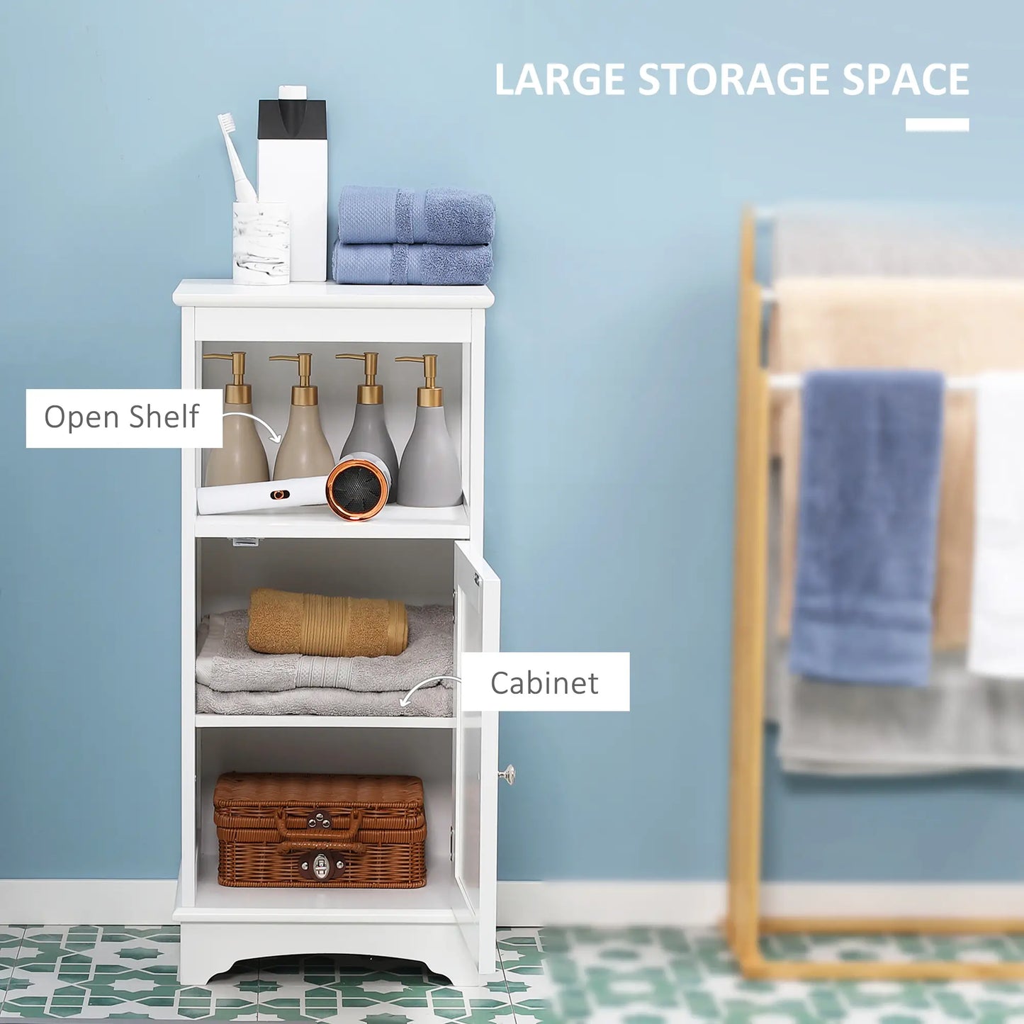 Modern Bathroom Floor Cabinet, Open Shelf, Freestanding Storage, White Bathroom Cabinets at Gallery Canada