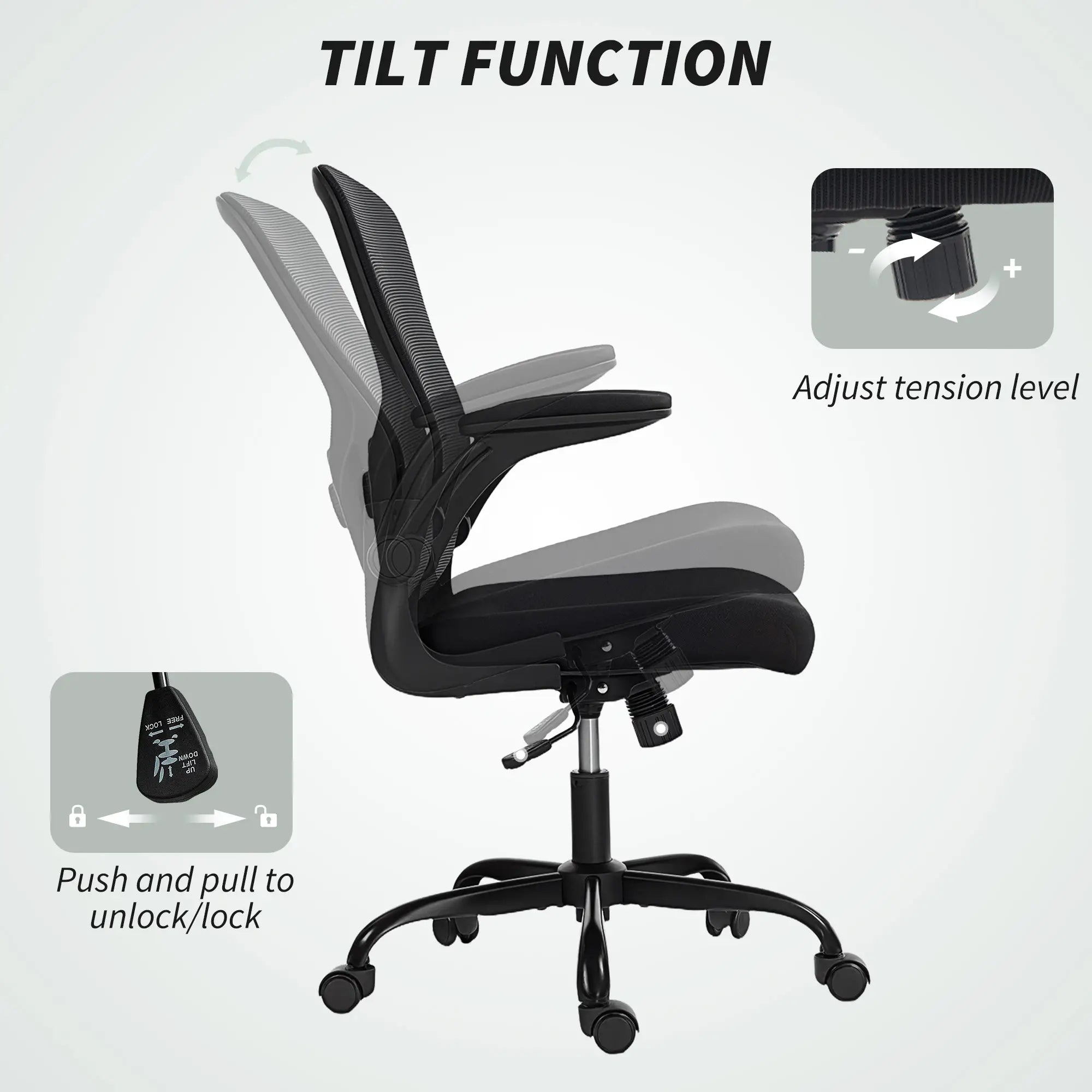 Ergonomic Mesh Office Chair, 4D Lumbar Support, Flip-Up Armrests, Tilt, Black Task Chairs at Gallery Canada