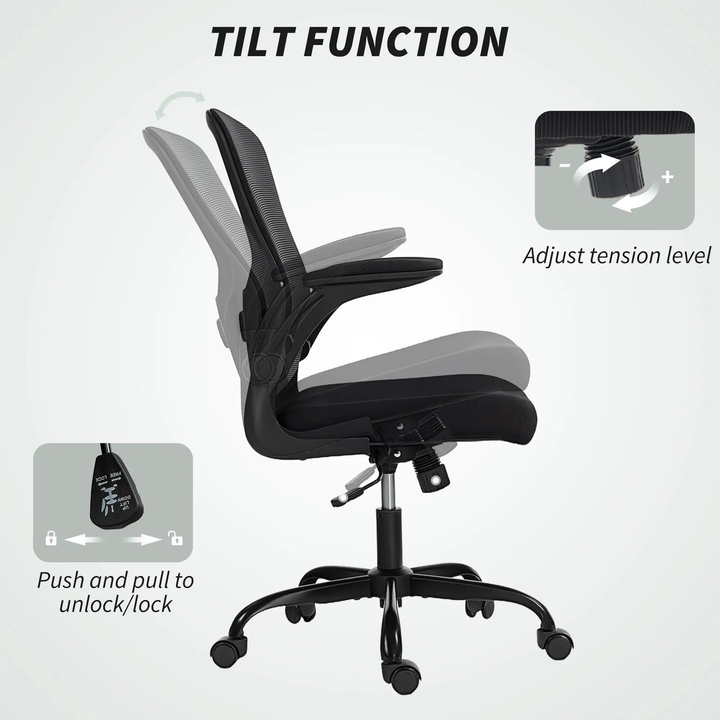 Ergonomic Mesh Office Chair, 4D Lumbar Support, Flip-Up Armrests, Tilt, Black Task Chairs at Gallery Canada