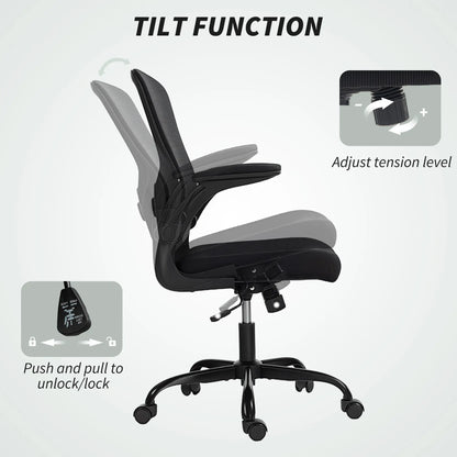 Ergonomic Mesh Office Chair, 4D Lumbar Support, Flip-Up Armrests, Tilt, Black Task Chairs at Gallery Canada