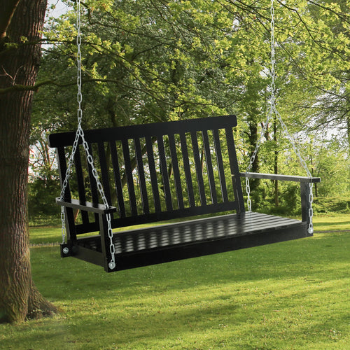 2-Seater Patio Swing Chair, Fir Wooden Porch Swing, Outdoor Garden, Black