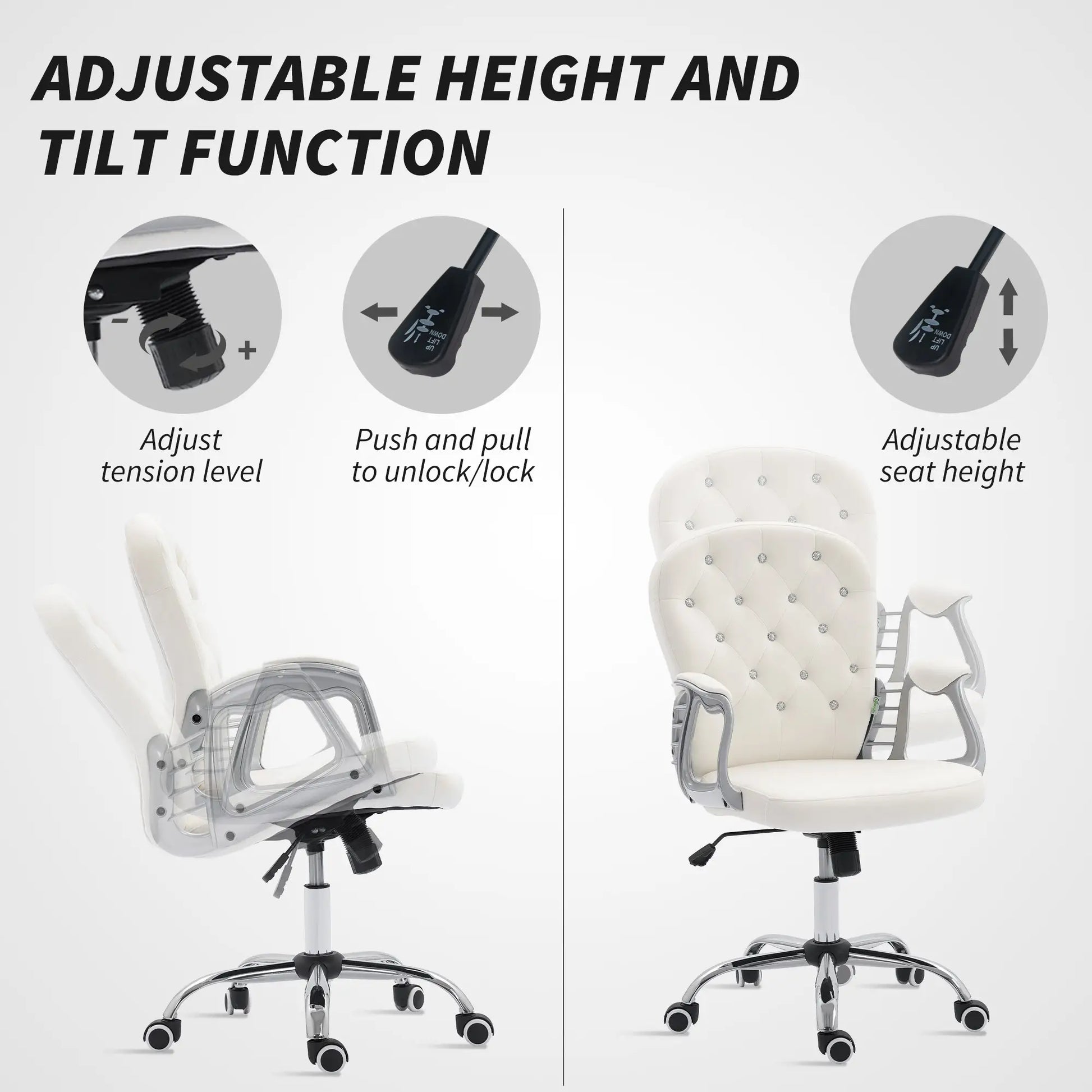 Office Chair, Adjustable Height, Tufted Back, Cream White Task Chairs at Gallery Canada