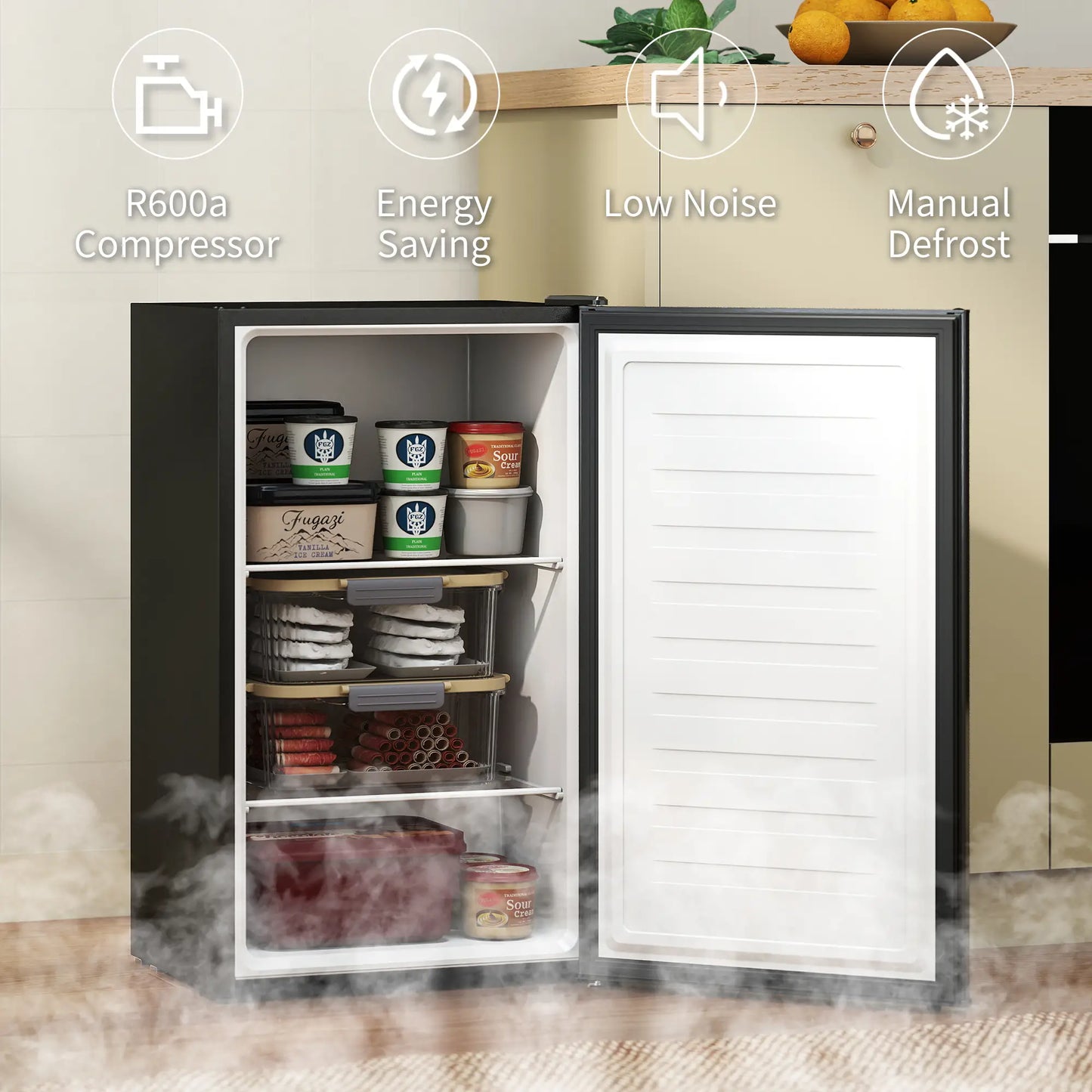 2.1 Cu. Ft. Mini Freezer, Compact Upright, Reversible Door, Black Small Kitchen Appliances at Gallery Canada