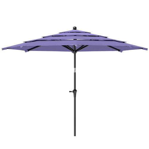10.7FT Patio Umbrella, 8 Ribs, Crank, Push Button Tilt, Purple