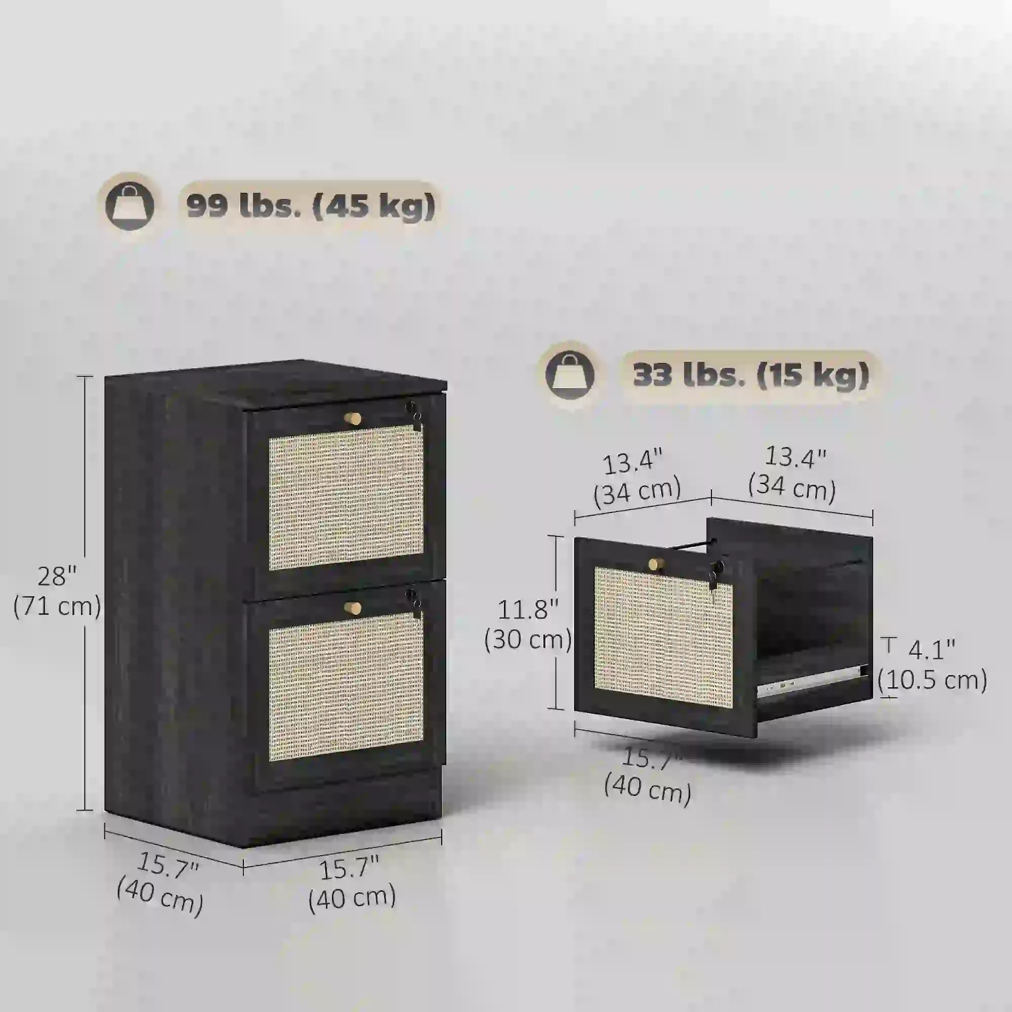 2 Drawer Filing Cabinet with Lock, Boho Style, A4 Letter Size, Black Office Cabinets & Cupboards at Gallery Canada