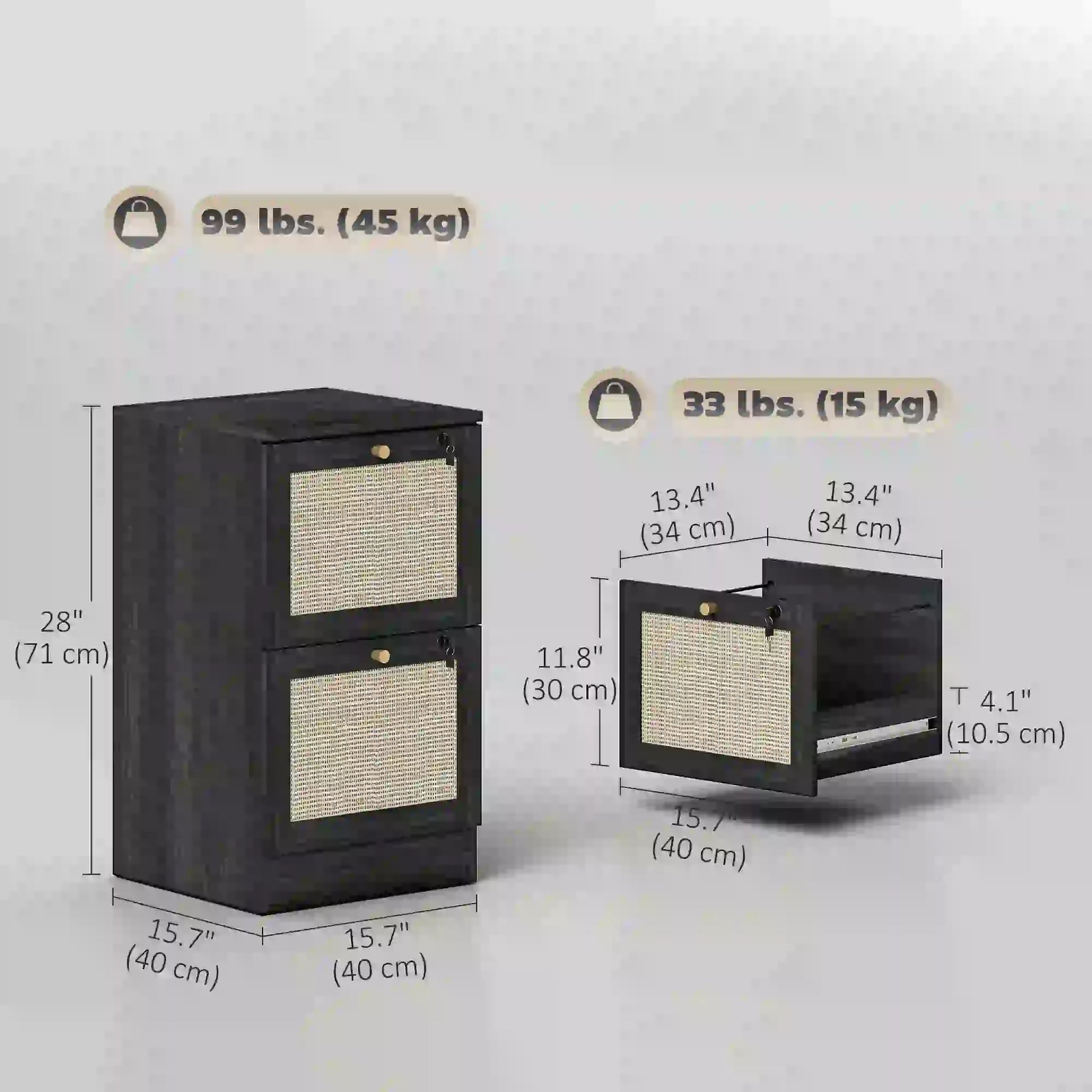 2 Drawer Filing Cabinet with Lock, Boho Style, A4 Letter Size, Black Office Cabinets & Cupboards at Gallery Canada