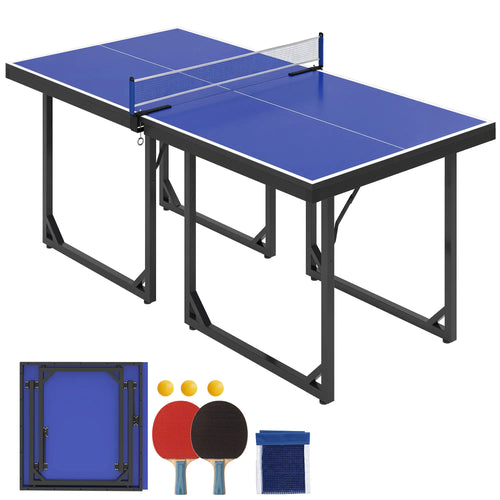 6x3ft Midsize Ping Pong Table, Folding, Blue