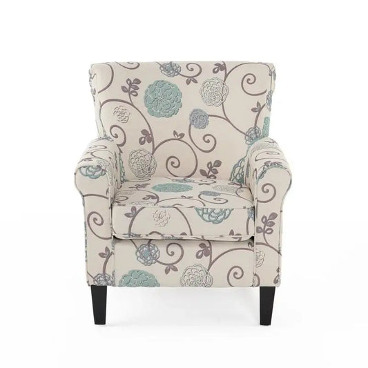 Fabric Club Chair, Birch Wood Legs, 32" L x 34" W x 37.5" H, White+Blue Accent Chairs White, Blue at Gallery Canada