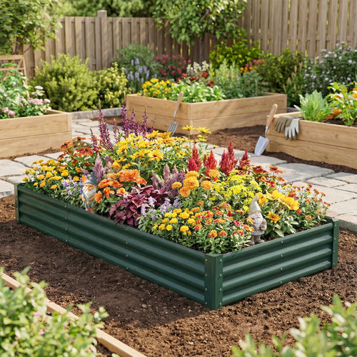 8 x 4 x 1ft Galvanized Raised Garden Bed, Reinforced Outdoor Planter Box, Green