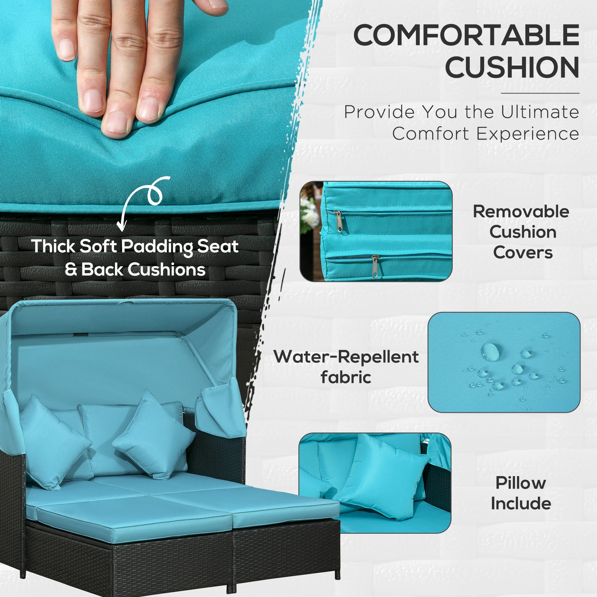 Outdoor Wicker Double Daybed, PE Rattan Sun Lounger for 2, Green Daybeds at Gallery Canada