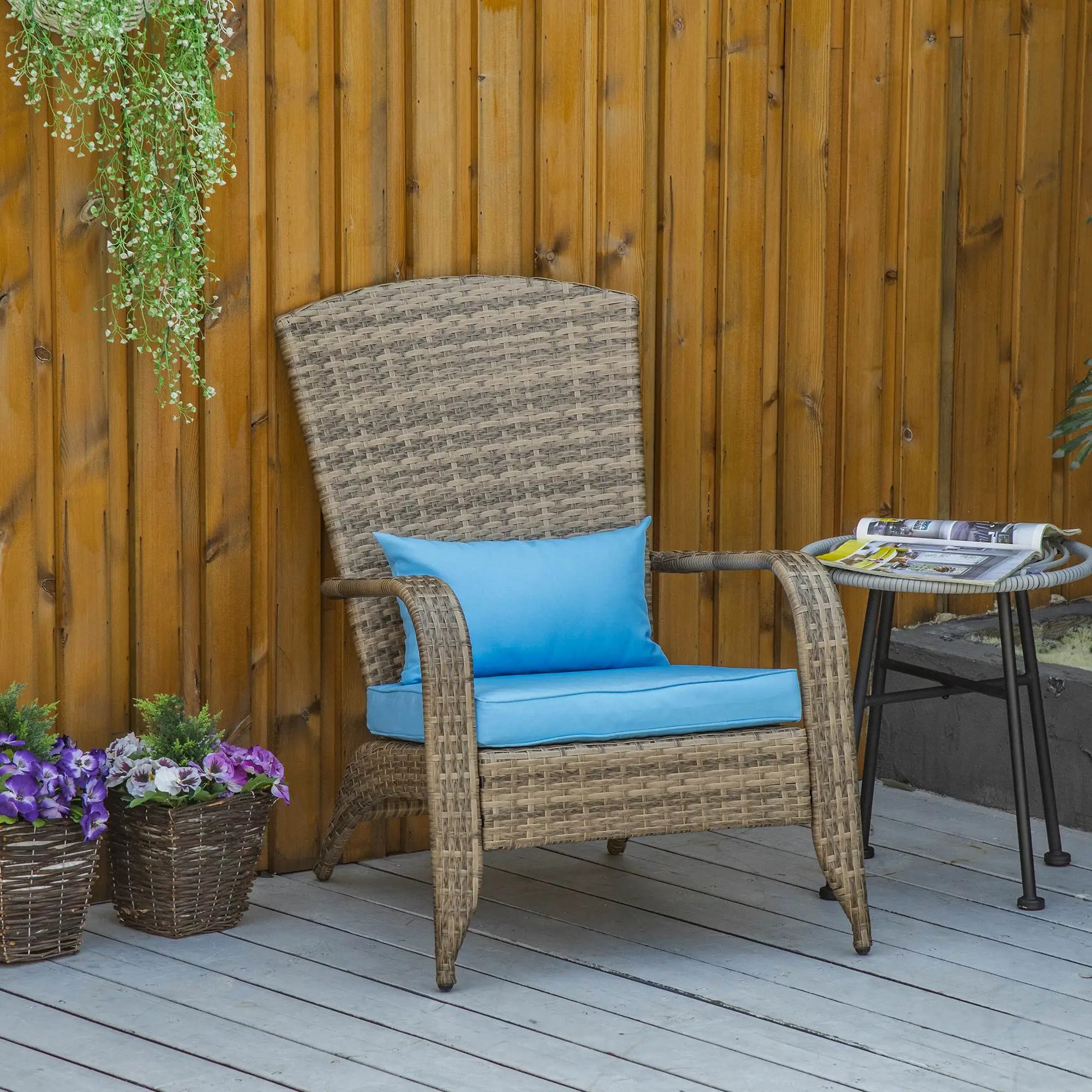 Outdoor PE Rattan Adirondack Chair, w/ Cushions, Blue Patio Chairs at Gallery Canada