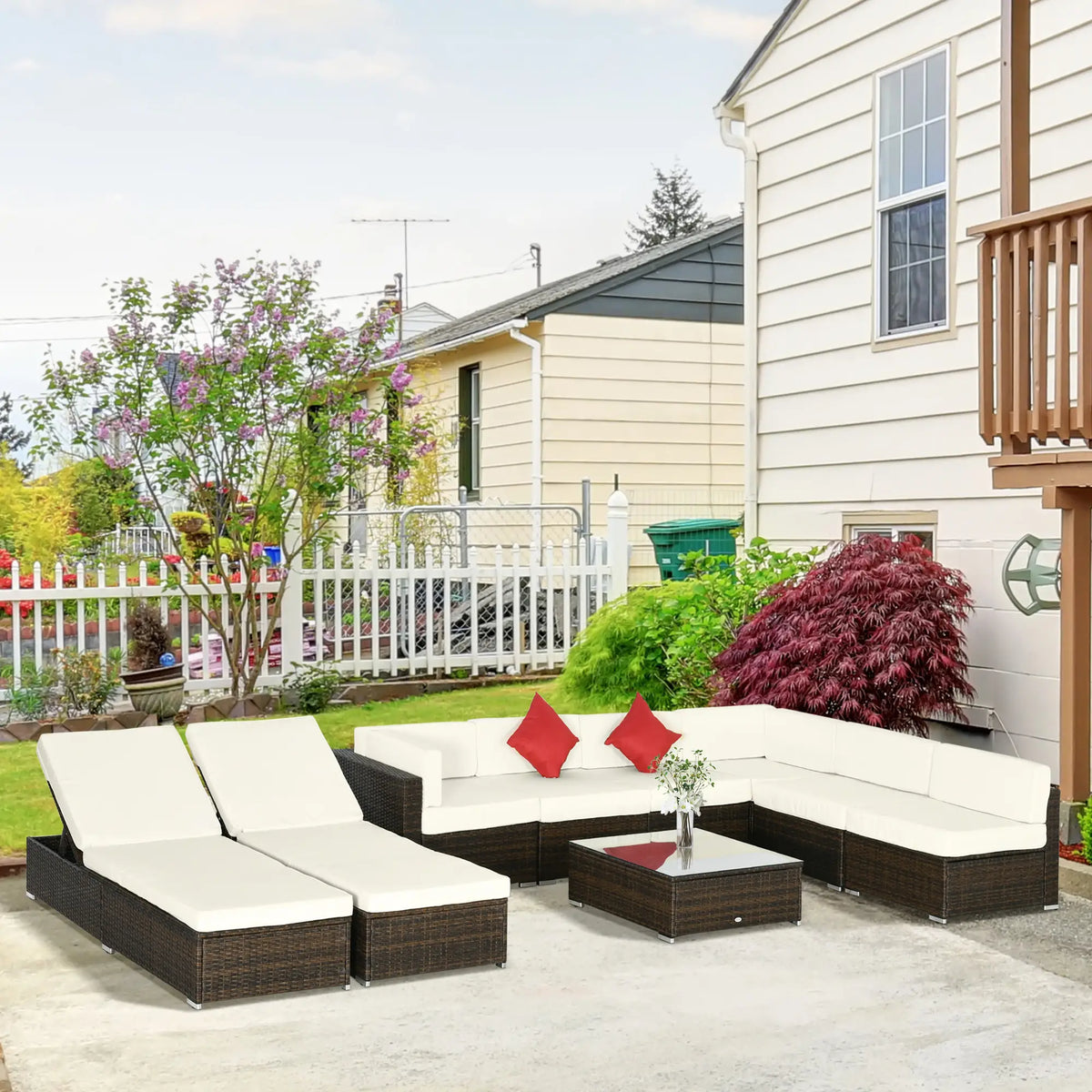 9 Piece Wicker Patio Set, Cream White Patio Furniture Sets at Gallery Canada