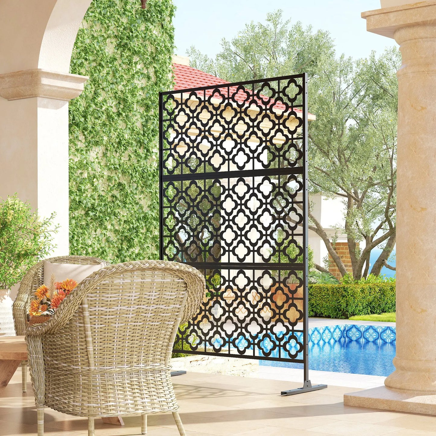 Metal Outdoor Privacy Screen, Freestanding Divider, 78" x 48", Black Side Awnings at Gallery Canada