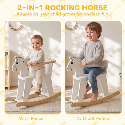 2 in 1 Rocking Horse Ride On, Removable Fence, No-Tip, White Rocking Horses at Gallery Canada