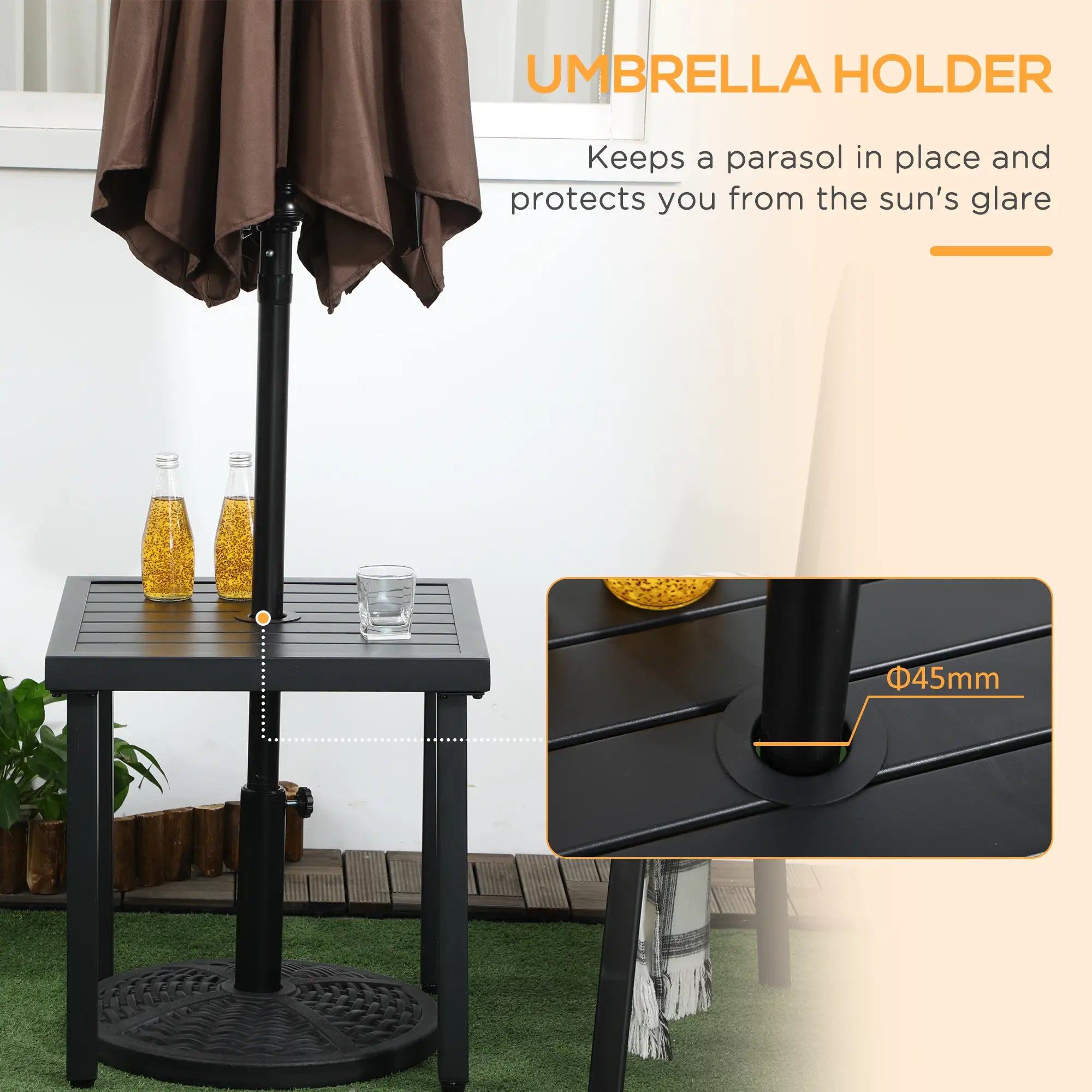 Outdoor Side Table With Umbrella Hole, Patio End Table, Black Patio Side Tables at Gallery Canada