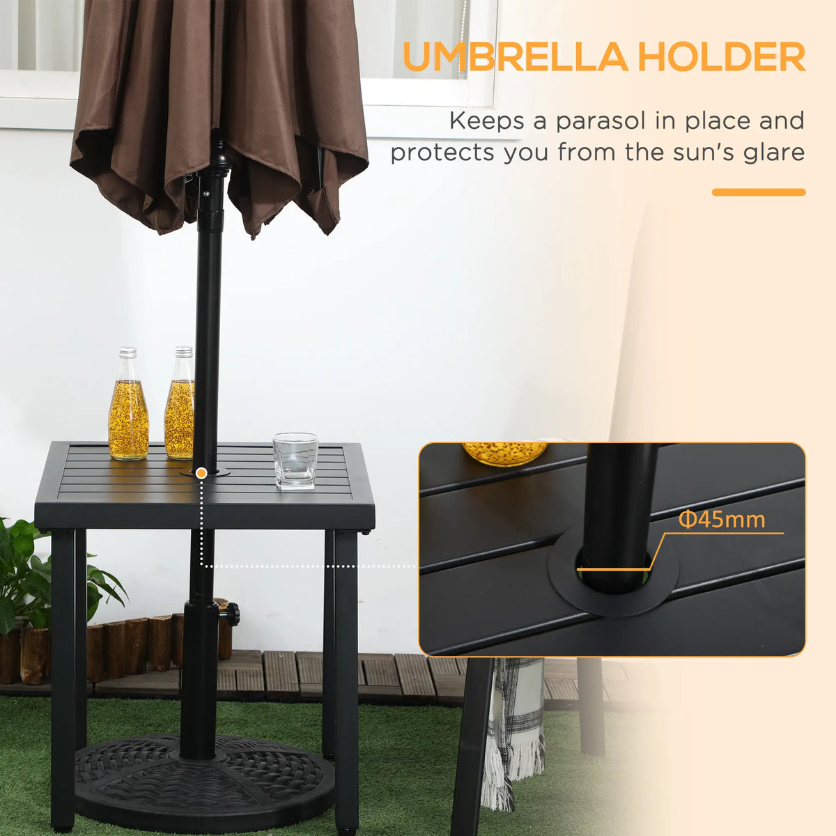 Outdoor Side Table With Umbrella Hole, Patio End Table, Black Patio Side Tables at Gallery Canada