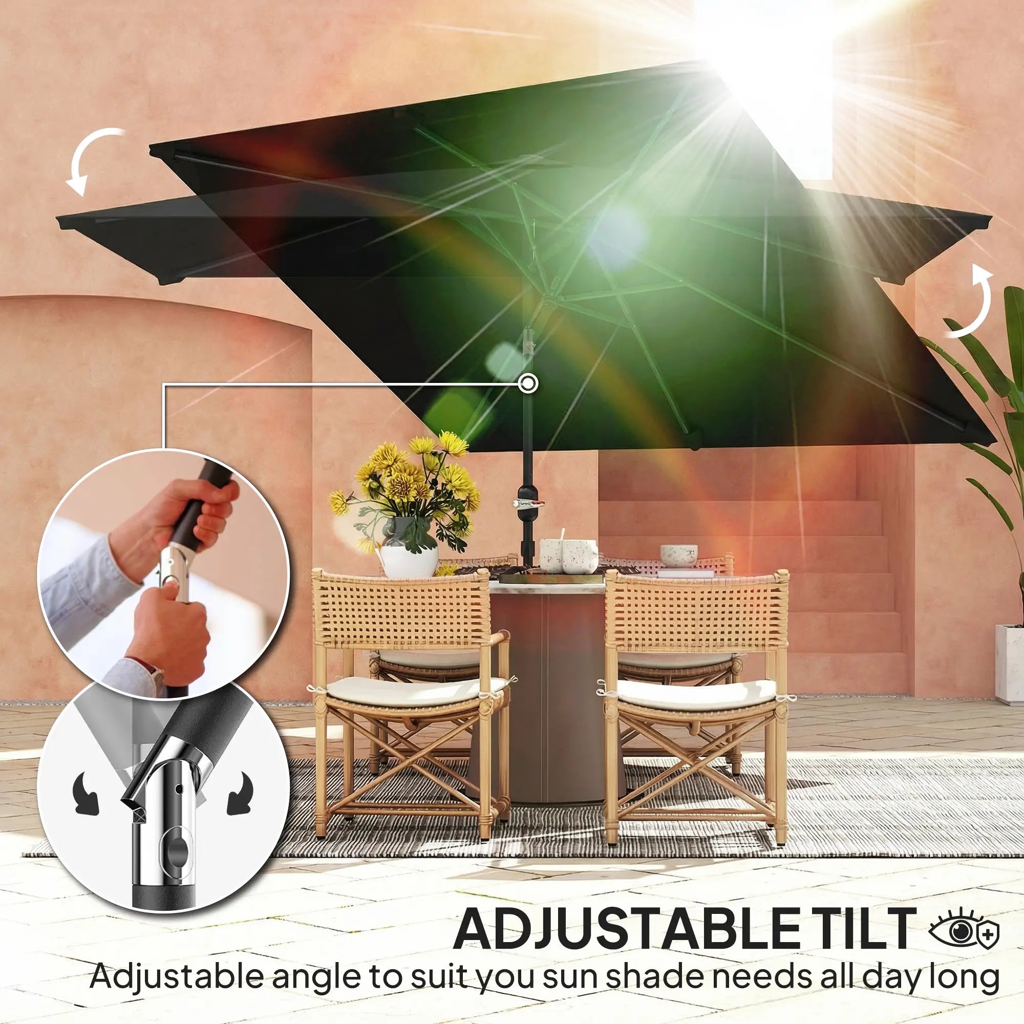 6.4 x 9.7ft Rectangle Aluminum Tilt Patio Umbrella, With Crank, Black Offset Cantilever Umbrellas at Gallery Canada