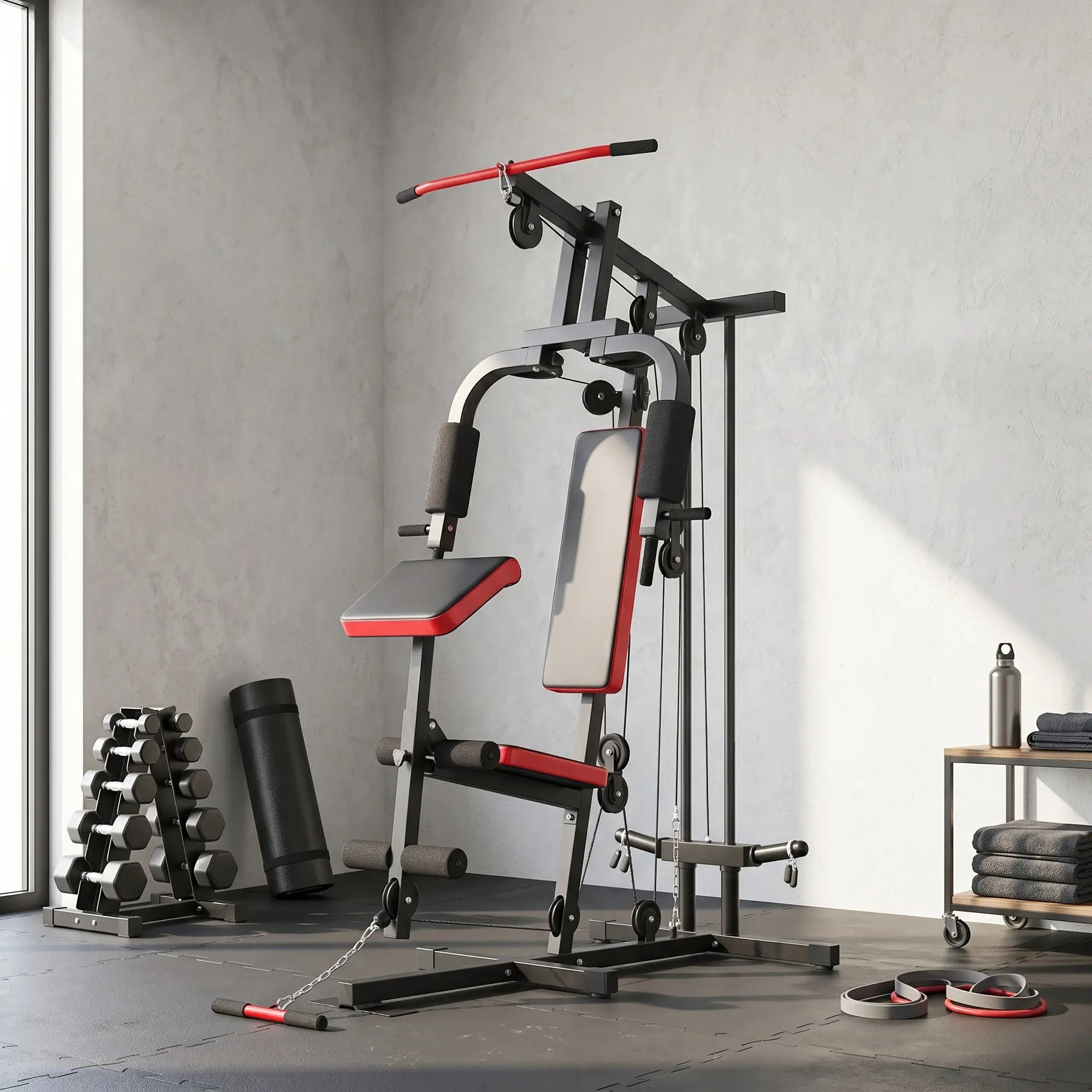 Home Gym Equipment, Multifunctional Weight Machine with Pulley System for Full Body Strength Training, Black Power Towers at Gallery Canada