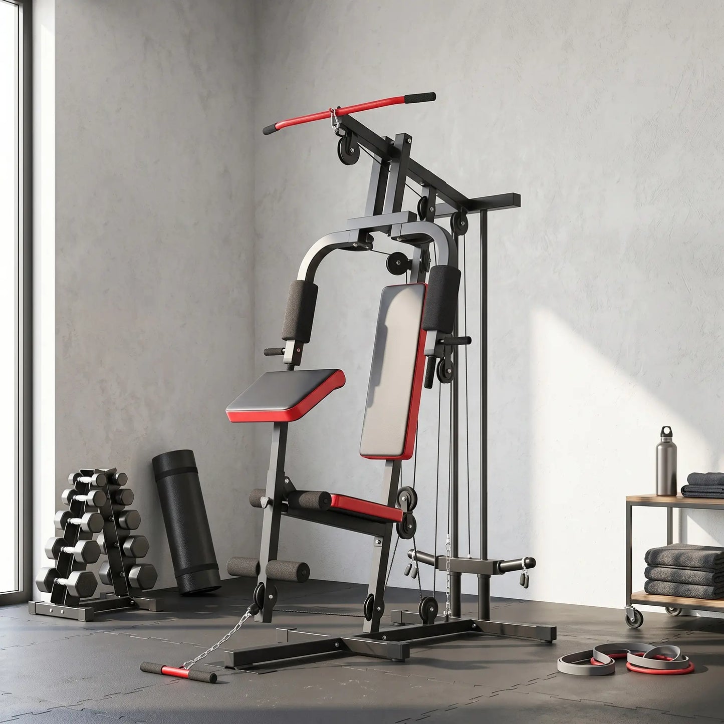 Home Gym Equipment, Multifunctional Weight Machine with Pulley System for Full Body Strength Training, Black Power Towers at Gallery Canada