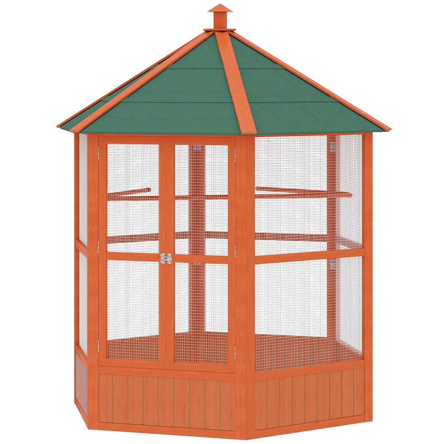 70"H Hexagonal Wooden Bird Cage, Outdoor Aviary with Doors Bird Cages Brown at Gallery Canada