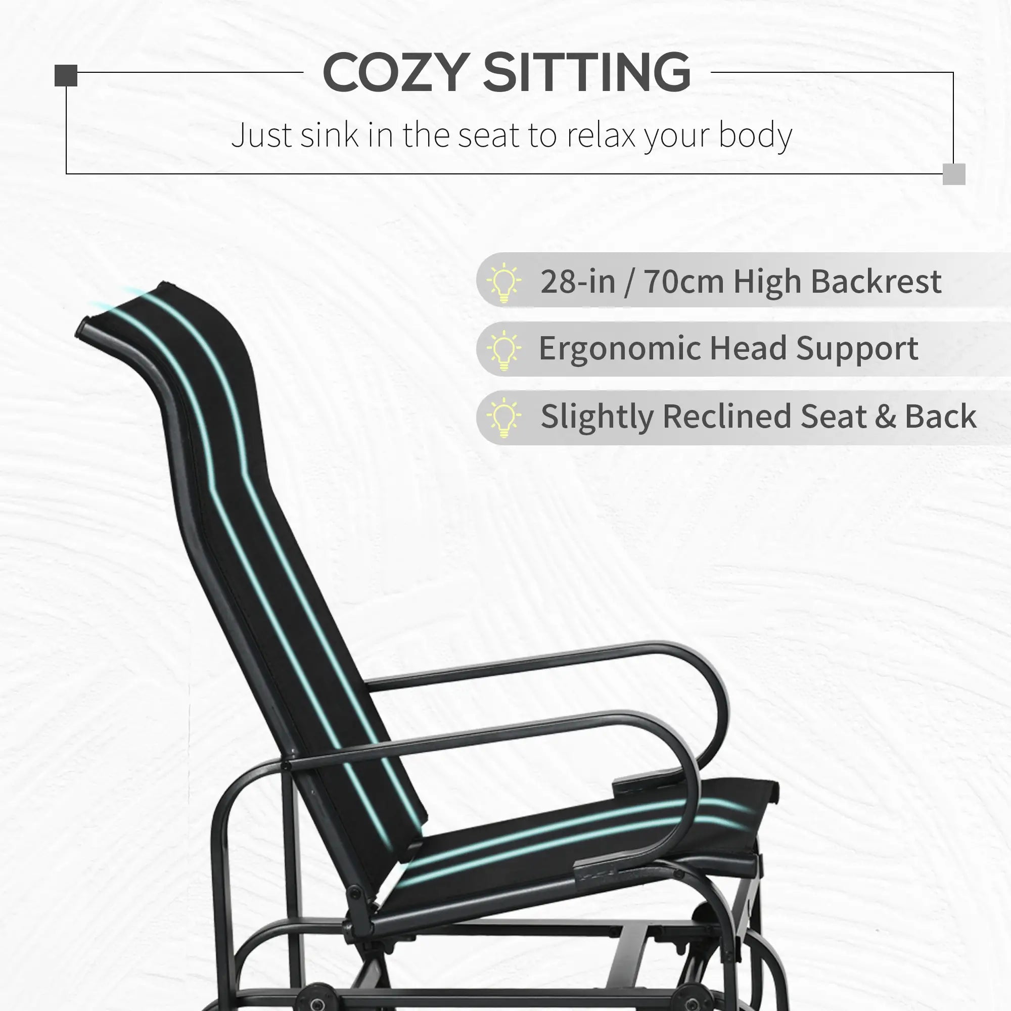 Patio Glider with Breathable Mesh, Outdoor Rocking Chair, Black Outdoor Gliders at Gallery Canada