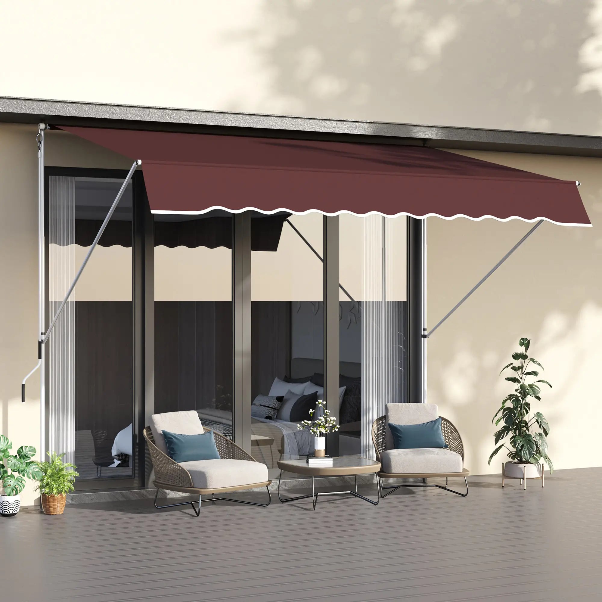 10x5ft Retractable Sun Shade Canopy, 5.6-9.2ft Pole, Wine Red Patio Awnings at Gallery Canada