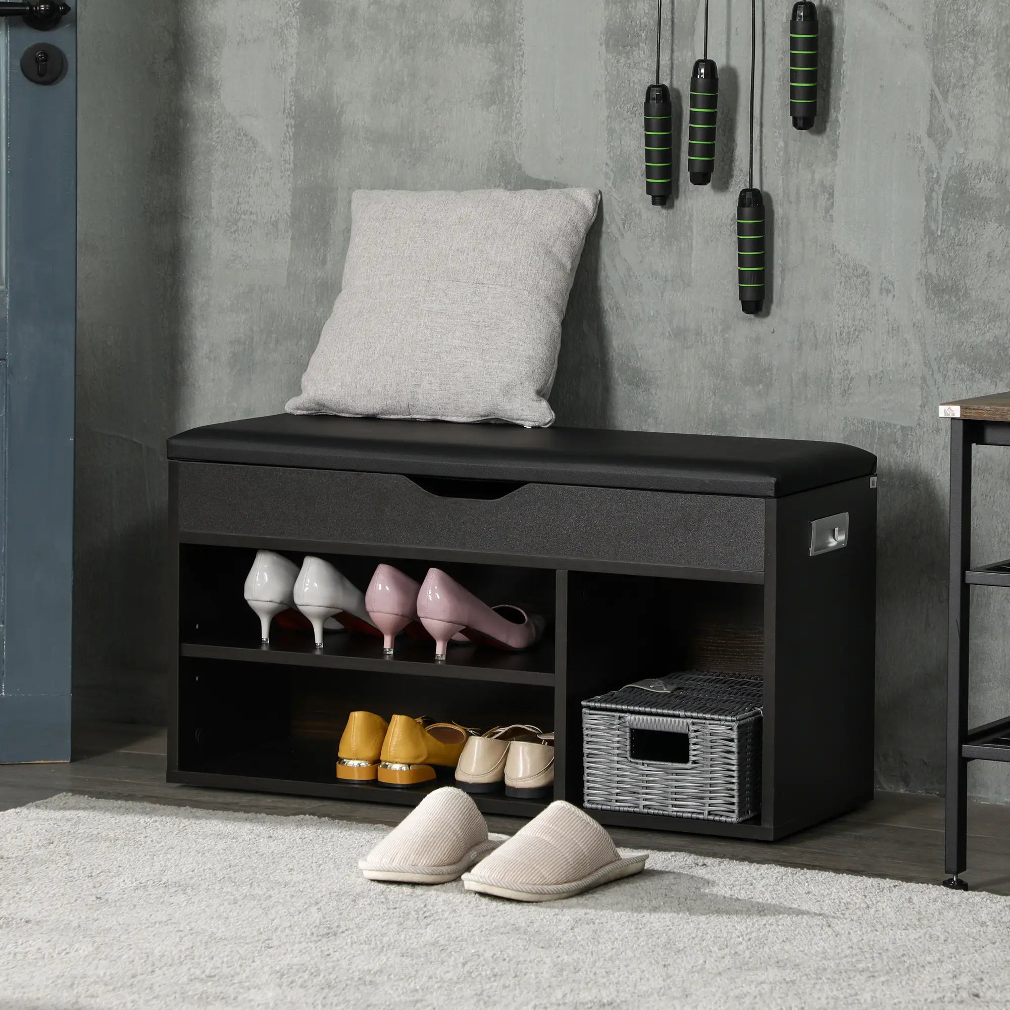 Shoe Bench with Padded Cushion, Hidden Storage, Black Shoe Storage Cabinets & Racks at Gallery Canada