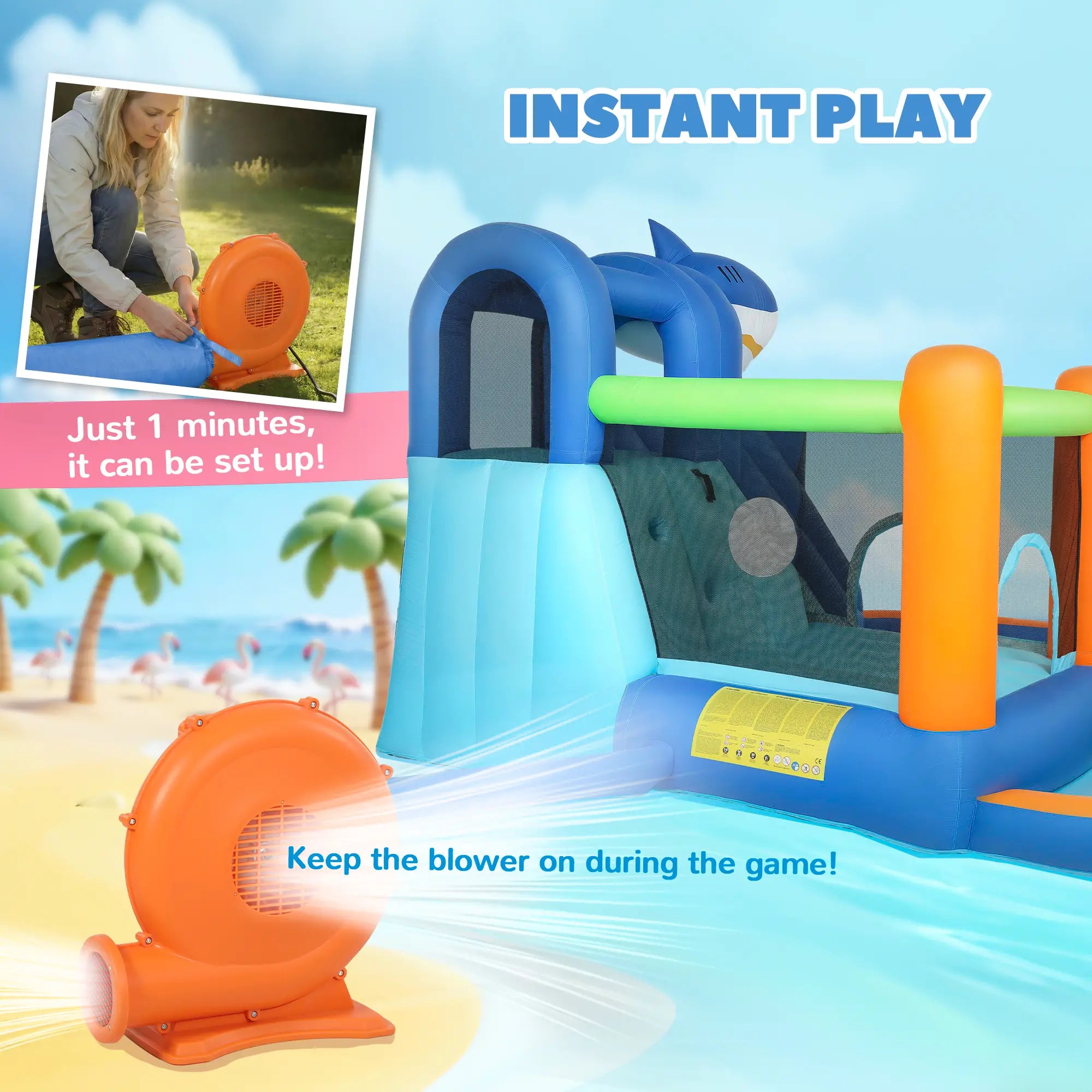 Inflatable Bounce House, Sharks Theme, Slide and Pool, Blue Inflatables at Gallery Canada