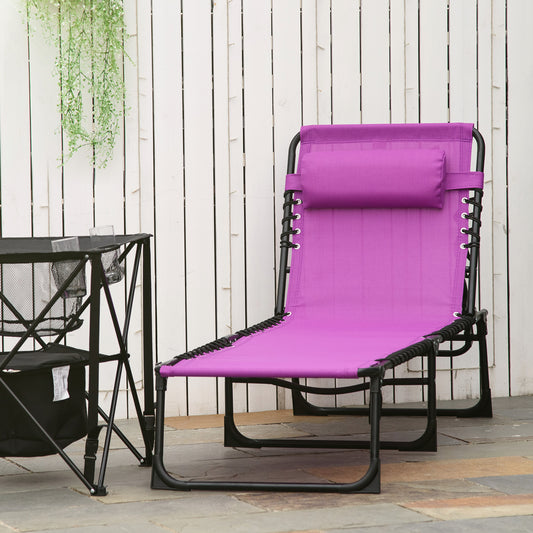 Outdoor Folding Lounge Chair, 4-Level Adjustable Chaise Lounge with Headrest, Tanning Chair Beach Bed Reclining Lounger Cot for Camping, Hiking, Backyard, Purple - Gallery Canada