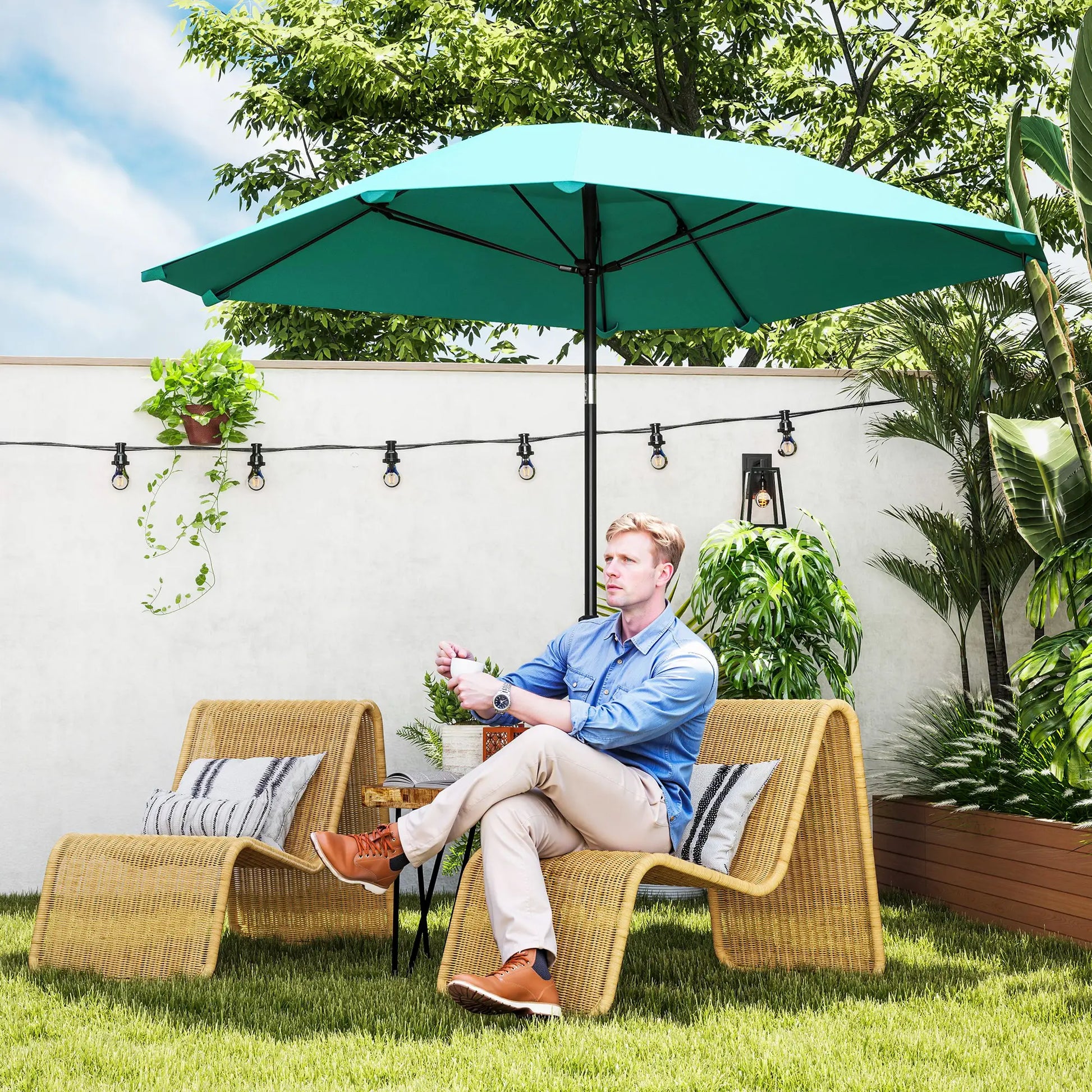 7.6FT Aluminum Patio Umbrella, 8 Ribs, Crank Tilt, Sky Blue Sun Umbrellas at Gallery Canada