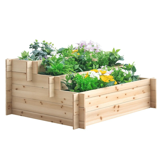 3-Tier Wood Raised Garden Bed, Elevated Planting Box, Outdoor Herb Container Wooden Planter Boxes Natural at Gallery Canada