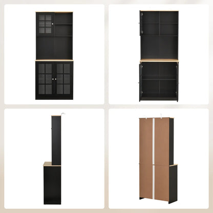 Buffet de cuisine avec armoire, 3 armoires, 2 étagères, noir