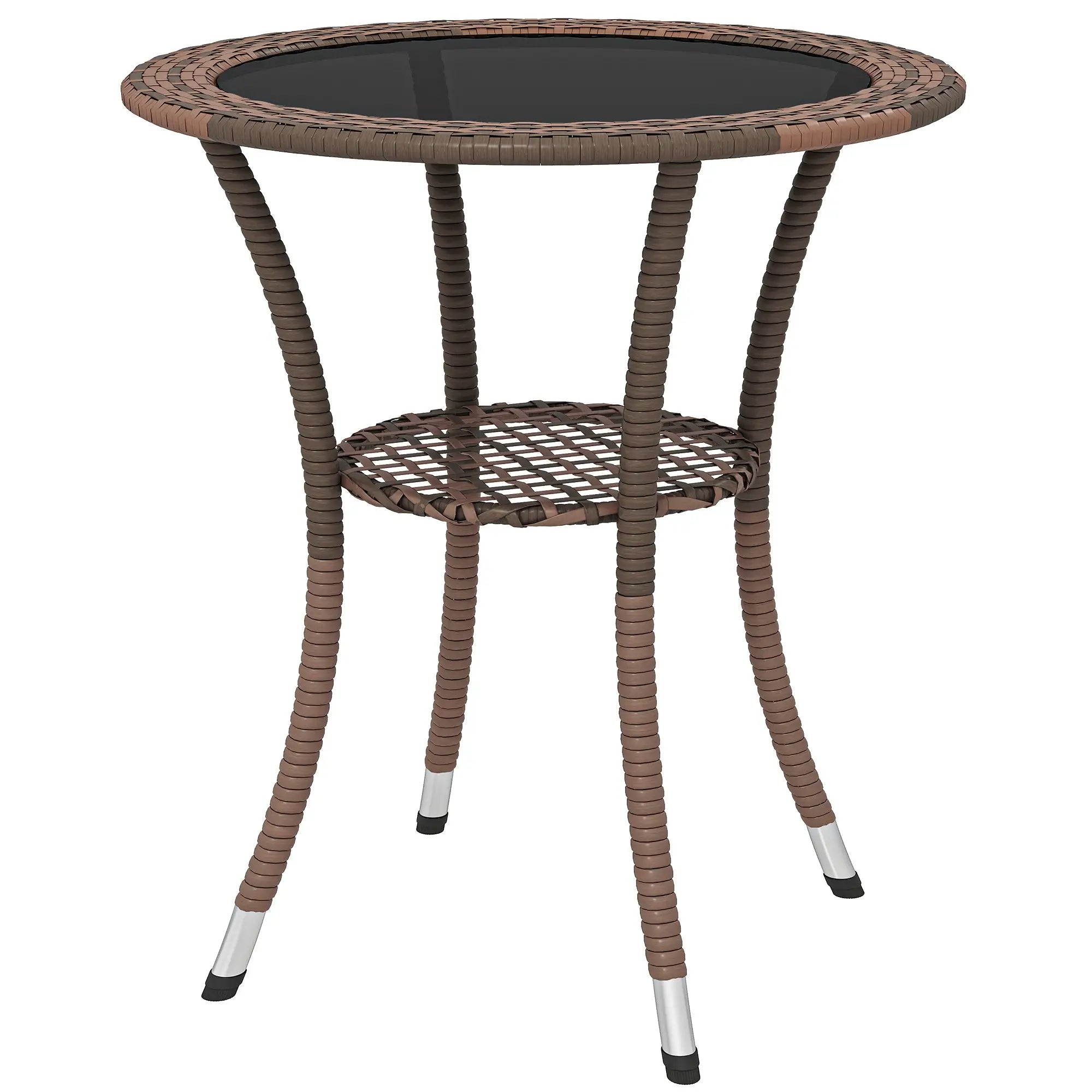 Rattan Dining Table, Wicker Coffee Table with 2-Tier Shelf, Brown Patio Dinning Tables Brown, Black at Gallery Canada