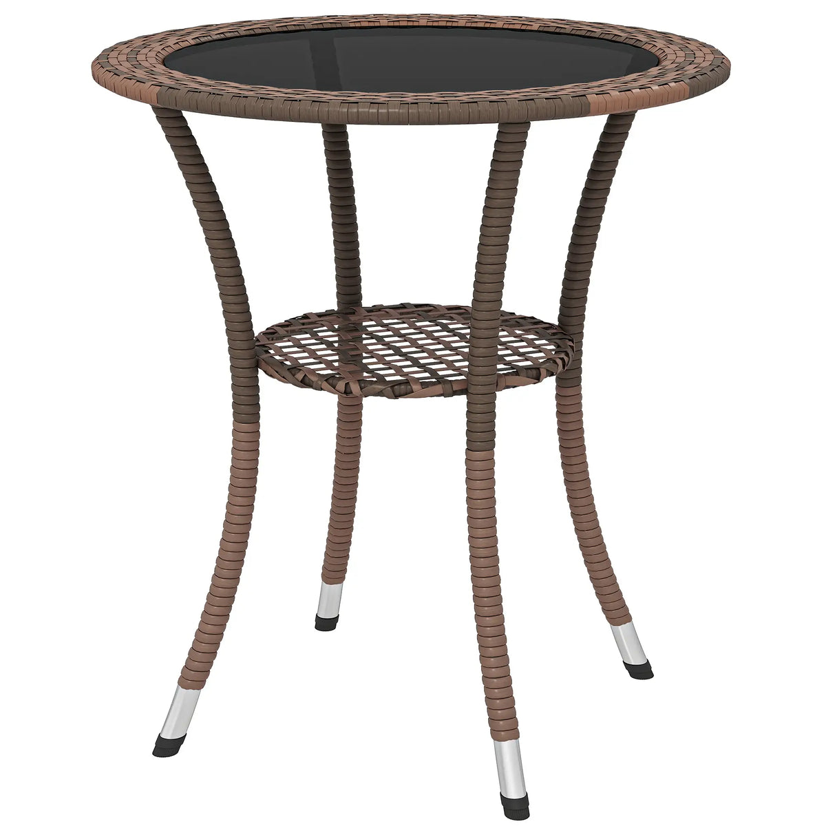 Rattan Dining Table, Wicker Coffee Table with 2-Tier Shelf, Brown Patio Dinning Tables Brown, Black at Gallery Canada