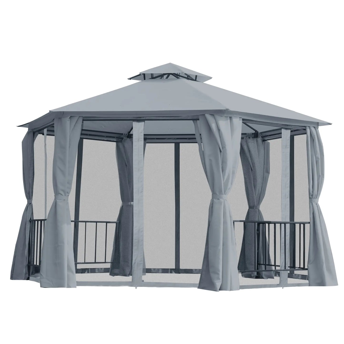 13ft Hexagon Gazebo, Outdoor Canopy Shelter, Netting, Shaded Curtains, Grey Gazebos at Gallery Canada